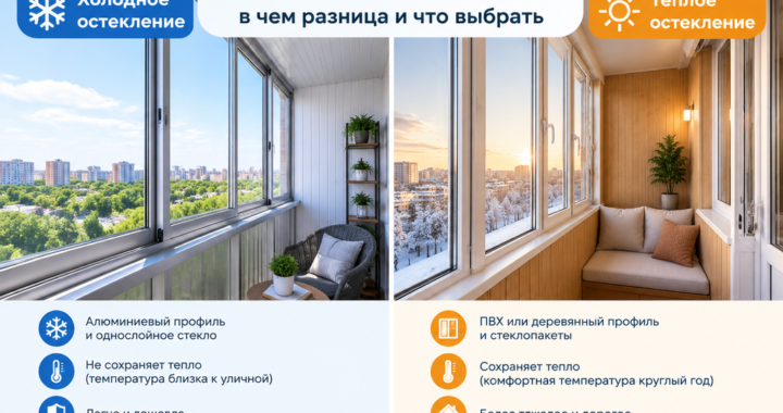 Холодное и теплое остекление балкона: в чем разница и что выбрать